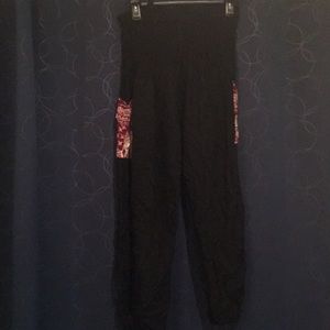 Black Harem Pants w/ Red & White Elephant Pockets